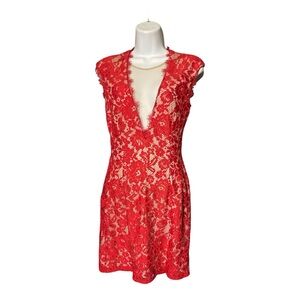 Aiden Vibrant Red Lace Mini Dress Size 4